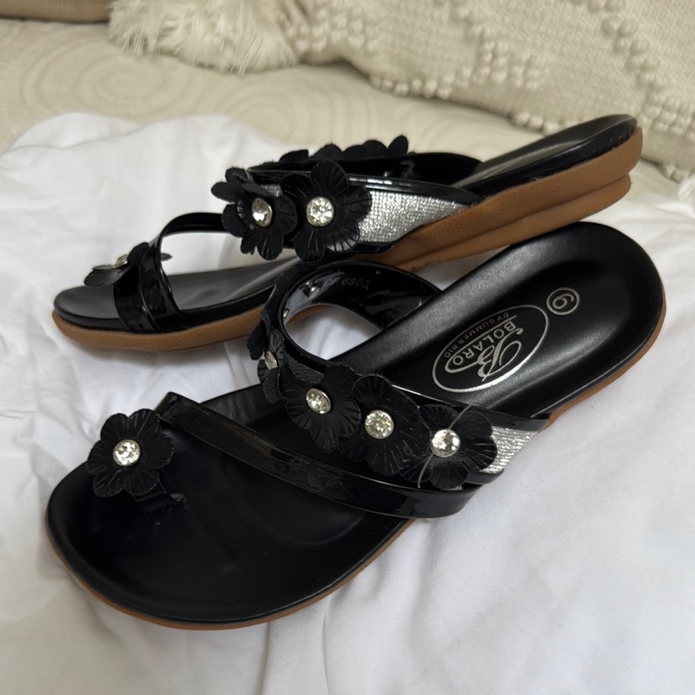 Black Floral Women's Sandals